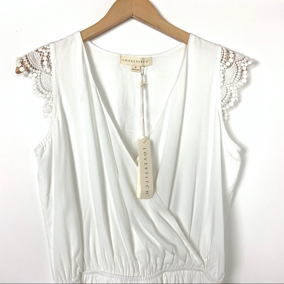 Lovestitch V Neck Romper Sz Small White Crochet - Picture 3 of 7